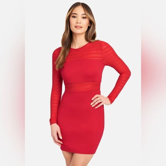 NWT BEBE Long Sleeve Striped Mesh Mini Dress - Picture 4 of 8